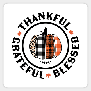 Thankful Grateful Blessed Orange Plaid Leopard Pumpkin Fall Sticker